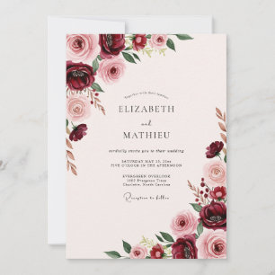 Invitación Boda floral armoniosa de Borgoña