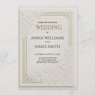 Invitación Boda floral art déco con relieve