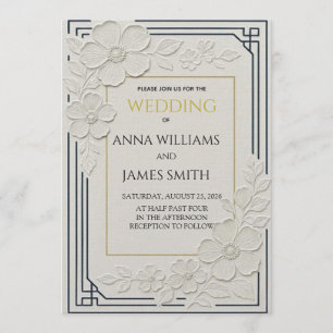 Invitación Boda floral art déco con relieve