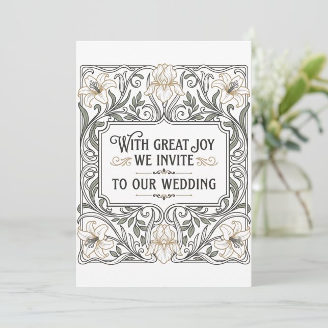Invitación Boda floral Art Nouveau (Anverso de pie)