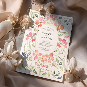 Invitación Boda floral Art Nouveau Coral Dogwood