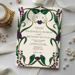 Invitación Boda floral art nouveau tono joya vintage