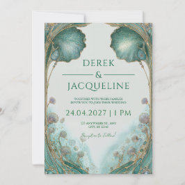 Invitación Boda floral Art Nouveau Verde azulado & Gold