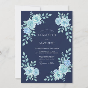 Invitación Boda floral ártica azul marino