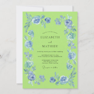 Invitación Boda Floral Artística Azul