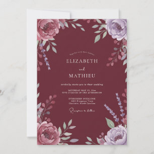 Invitación Boda Floral Artística Carmesí
