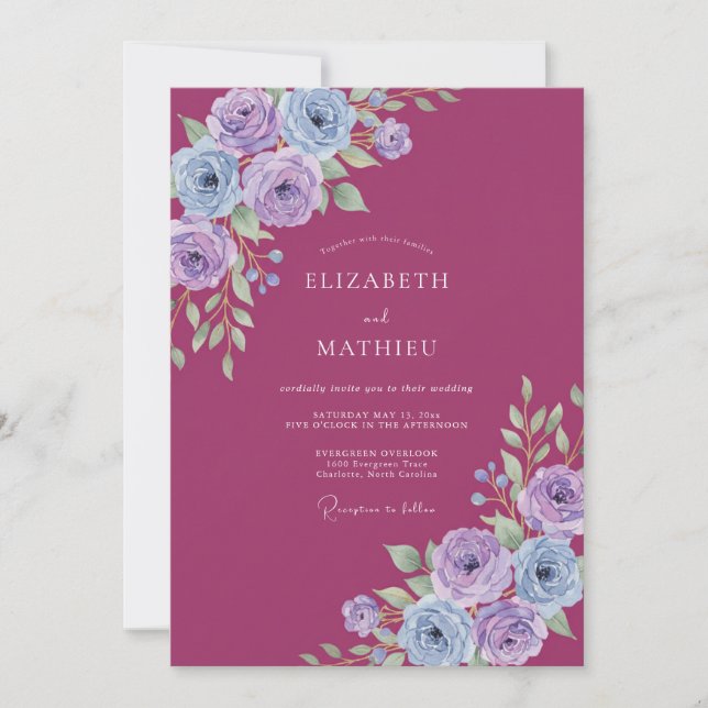 Invitación Boda Floral Artística Ciruela (Anverso)