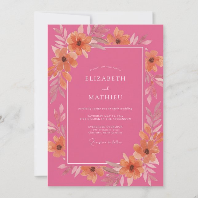 Invitación Boda Floral Artística Coral (Anverso)