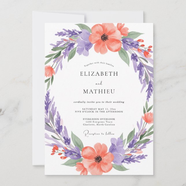 Invitación Boda Floral Artística Coral (Anverso)