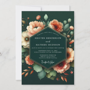Invitación Boda Floral Artística de Melocotón Esmeralda