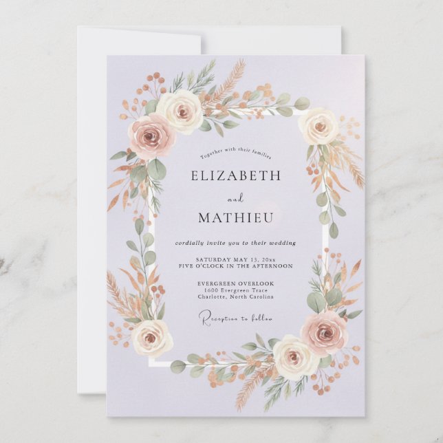 Invitación Boda Floral Artística de Periwinkle (Anverso)