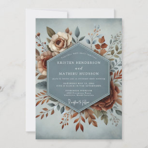 Invitación Boda floral artística de pizarra y óxido