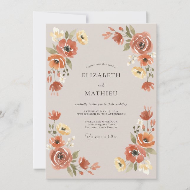 Invitación Boda Floral Artística de Terracota (Anverso)