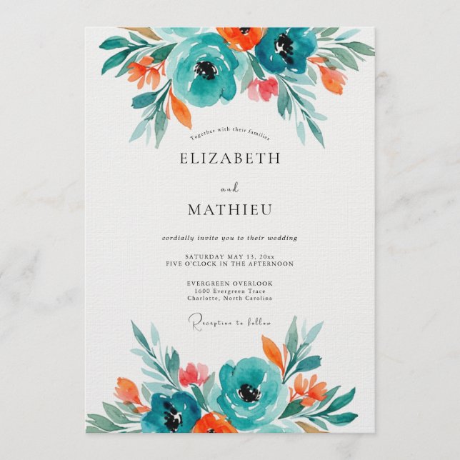 Invitación Boda Floral Artística Flor de Té (Anverso)