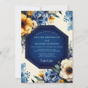 Invitación Boda Floral Artística Índigo