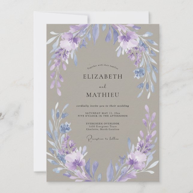 Invitación Boda Floral Artística Lavanda (Anverso)