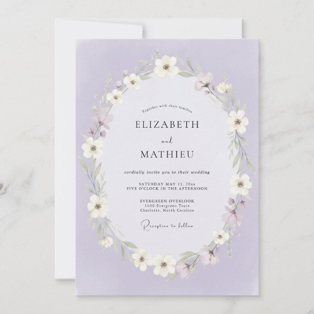 Invitación Boda Floral Artística Lila (Anverso)