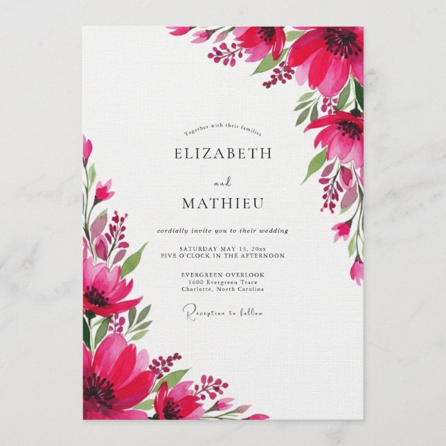 Invitación Boda Floral Artística Magenta (Anverso)