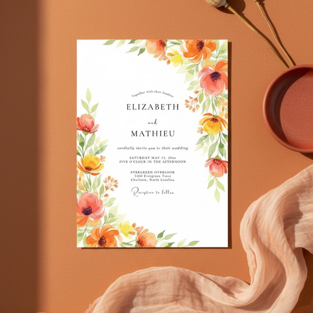 Invitación Boda Floral Artística Naranja (Subido por el creador)