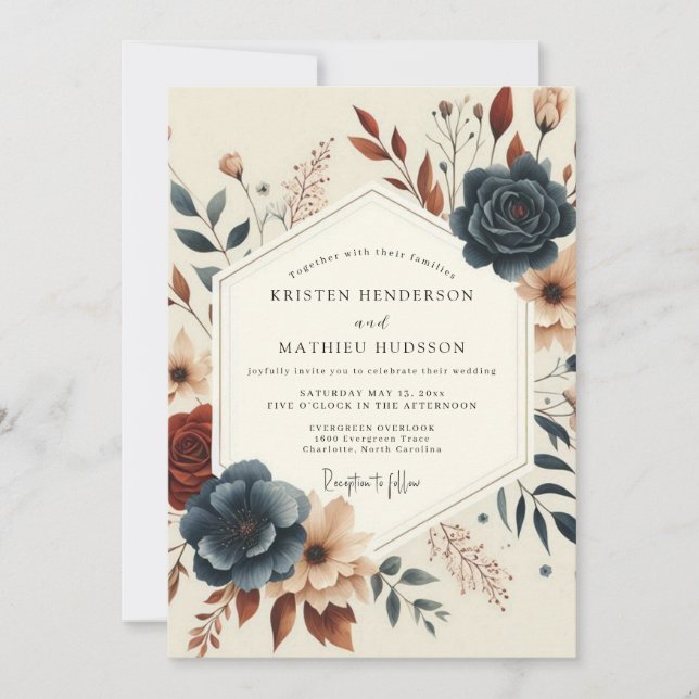 Invitación Boda Floral Artística Slate Russet (Anverso)
