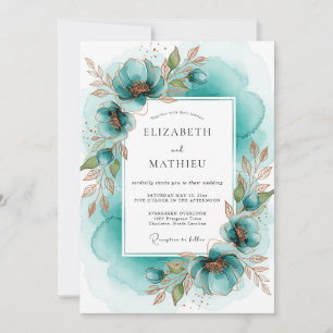 Invitación Boda Floral Artística Turquesa