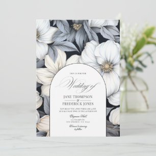 Invitación Boda floral atemporal en blanco y negro