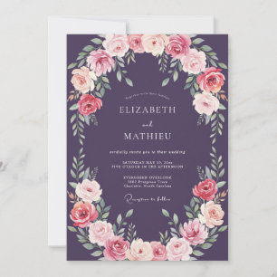 Invitación Boda Floral Atmosférica Ciruela