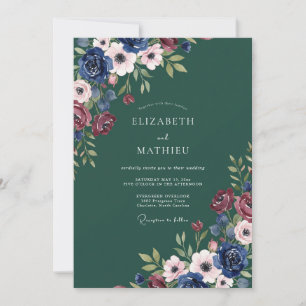Invitación Boda floral atmosférica de verde cazador