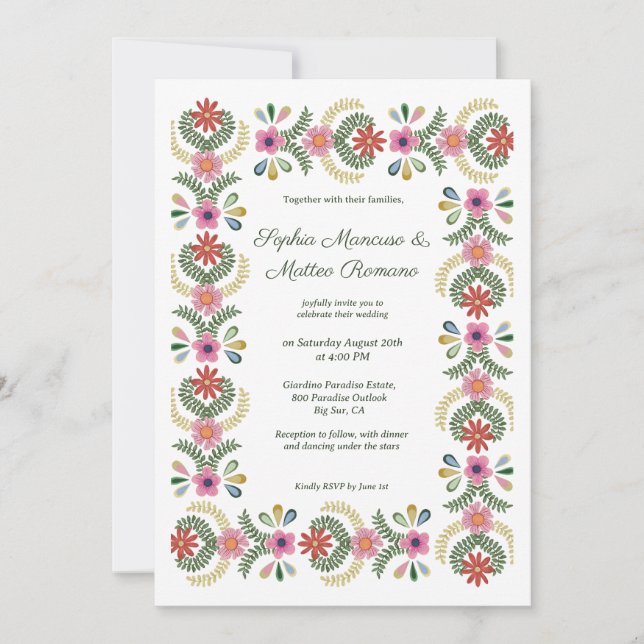 Invitación Boda floral audaz (Anverso)