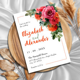 Invitación Boda floral audaz rosa y Naranja