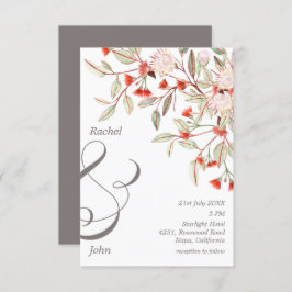 Invitación Boda floral australiano monogramado gris y Rubor