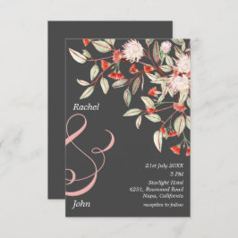 Invitación Boda floral australiano monogramado gris y Rubor