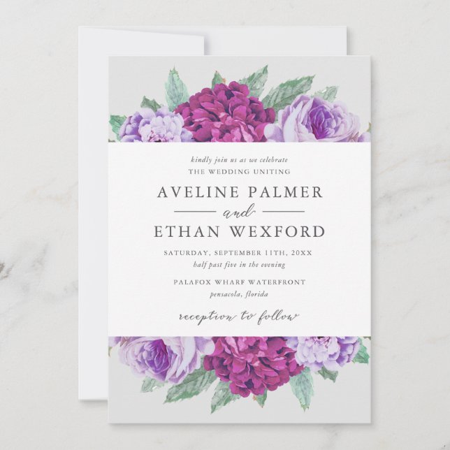 Invitación Boda floral Aveline Purple Watercolour (Anverso)