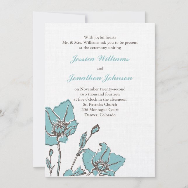 Invitación Boda Floral Azul (Anverso)