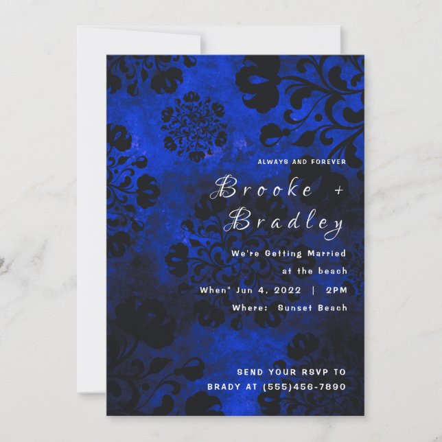 Invitación Boda Floral Azul (Anverso)