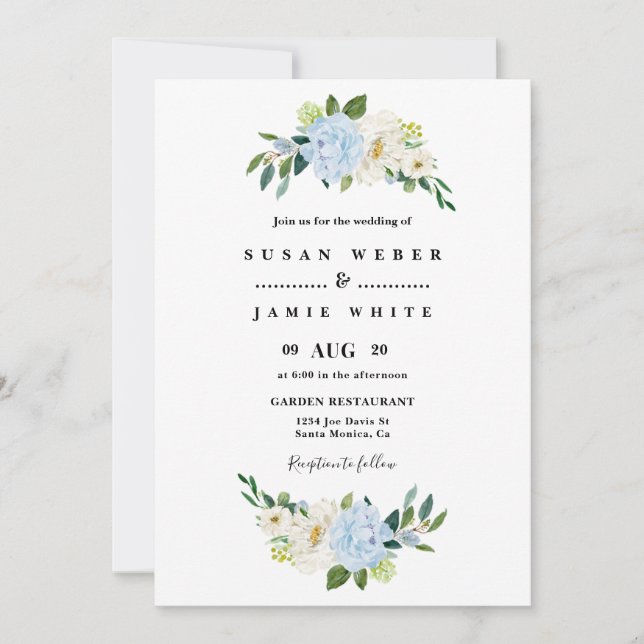 Invitación boda floral azul (Anverso)