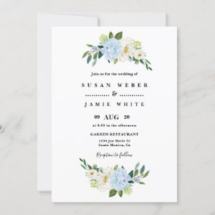Invitación boda floral azul