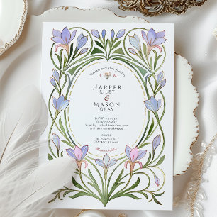 Invitación Boda floral azul Art Nouveau Periwinkle