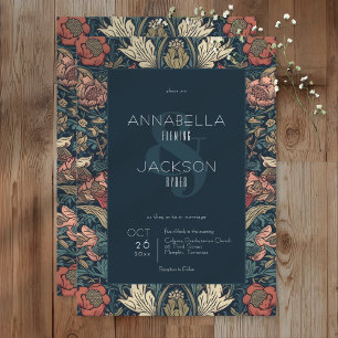 Invitación Boda floral azul Art Nouveau William Morris