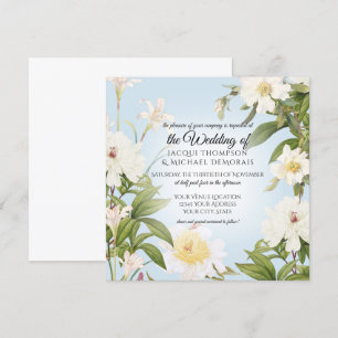Invitación Boda Floral Azul Azul del cielo azul de la peonía 