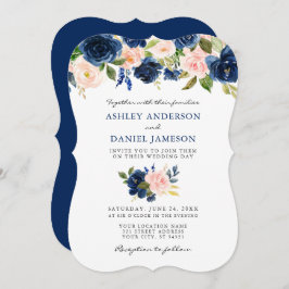 Invitación Boda floral azul azul rosa azul