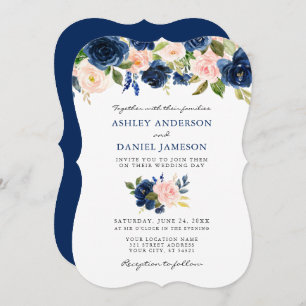 Invitación Boda floral azul azul rosa azul
