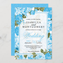Invitación Boda Floral Azul Bebé Clásico