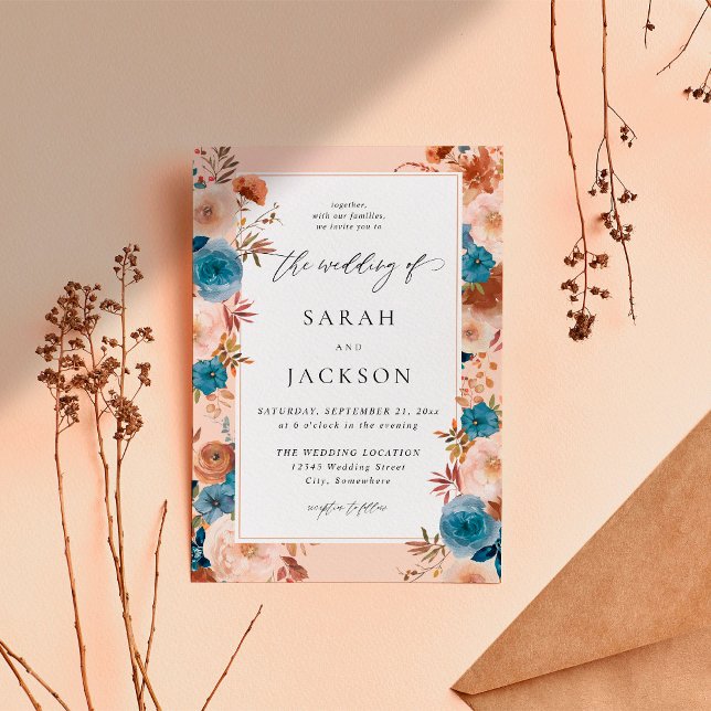 Invitación Boda floral azul beige y agitado S2 (Subido por el creador)