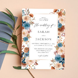 Invitación Boda floral azul beige y agitado S2 - w Beige LN