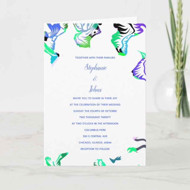 Invitación Boda Floral Azul Blanco Boho Verano Primavera (Anverso)