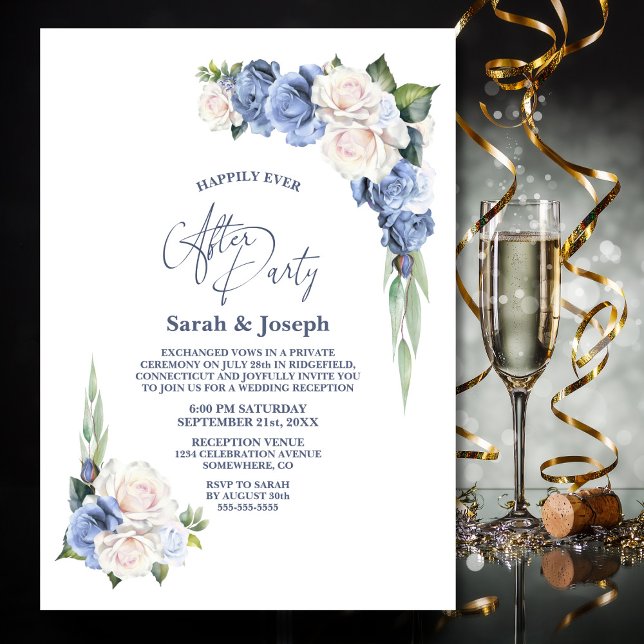 Invitación Boda Floral Azul Blanco Después Del Fiesta (Subido por el creador)