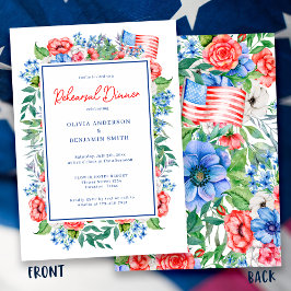 Invitación Boda Floral Azul Blanco Rojo Ensayo Cena