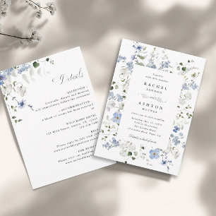 Invitación Boda floral azul blanco verde todo en uno 