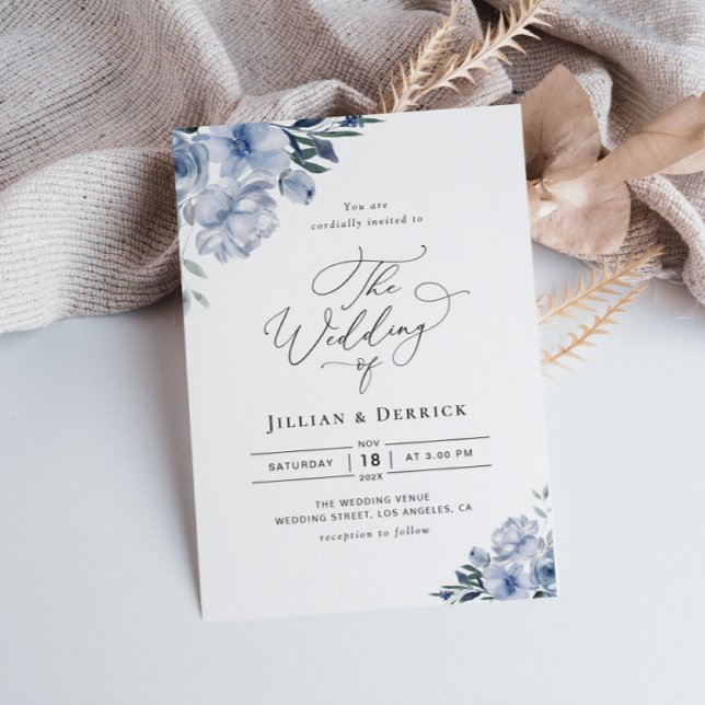 Invitación boda floral azul boho polvoriento (Subido por el creador)